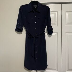 The Limited Navy Shirt-Tie Midi Dress